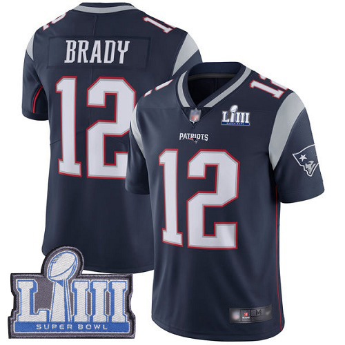 New England Patriots Football 12 Super Bowl LIII Bound Limited Navy Blue Men Tom Brady Home NFL Jersey
